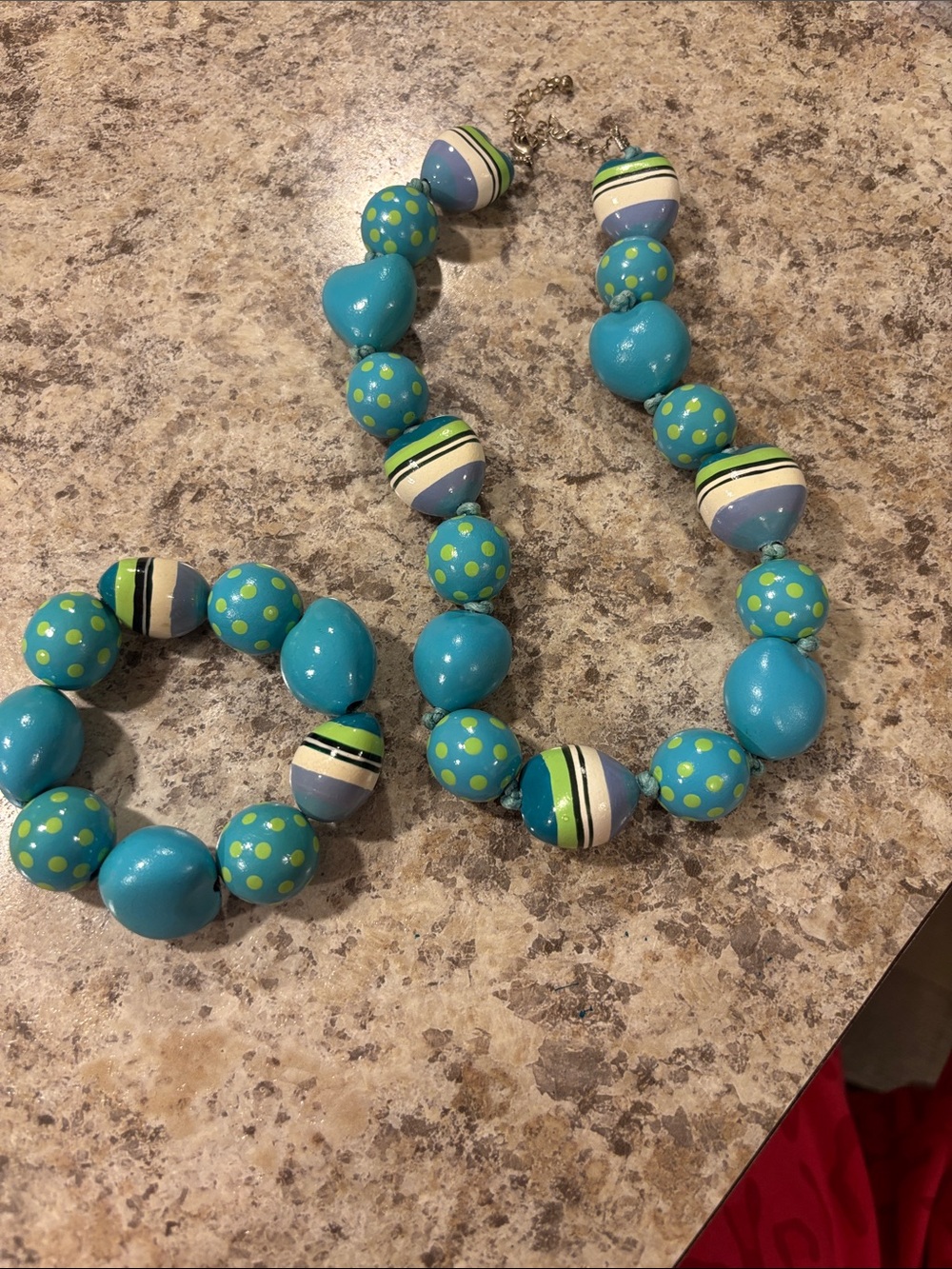 Turquoise Polka Dot Bead Necklace & Bracelet Set